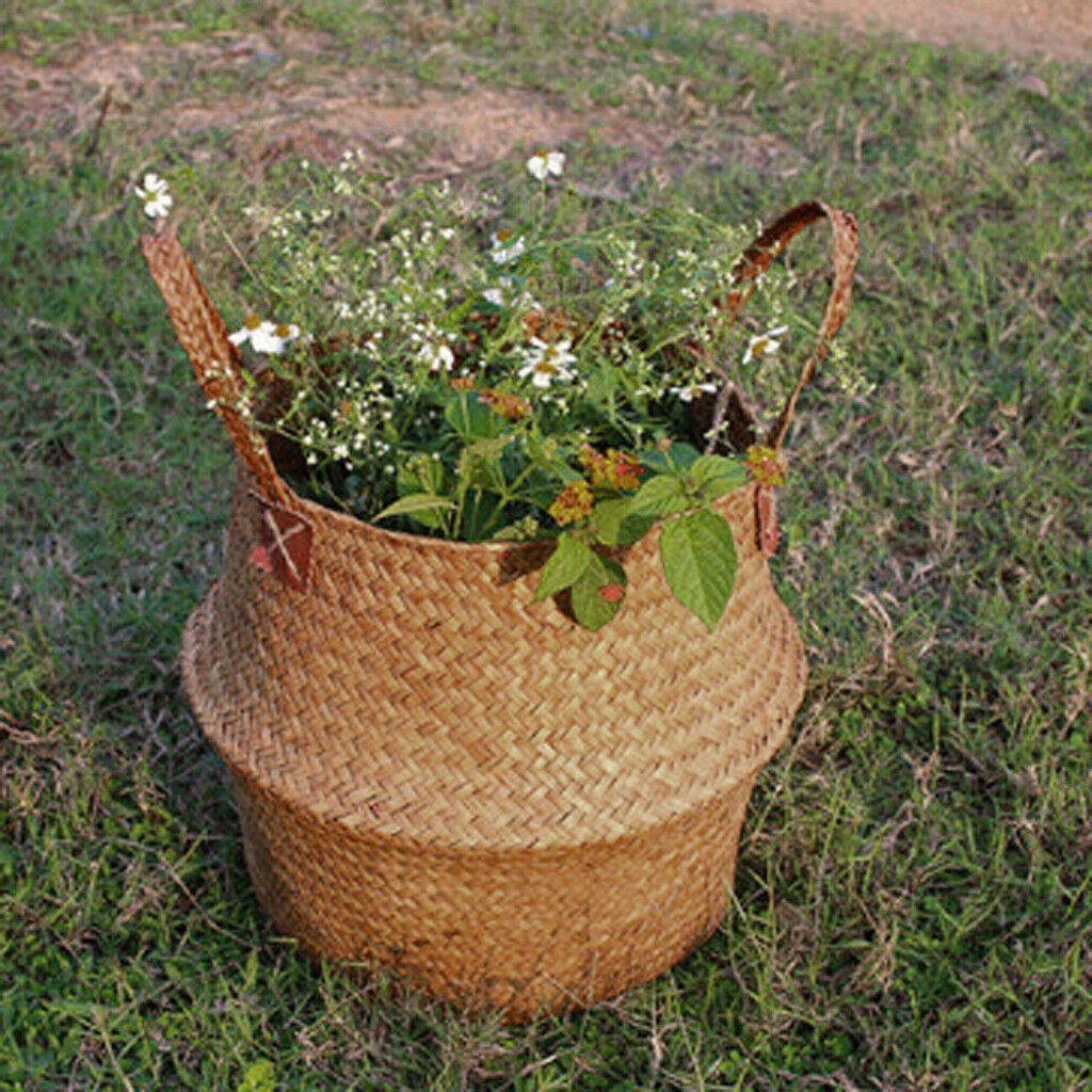 StrawWoven Flower Pot Vase Basket Green Plant Holder 36x32cm Brown