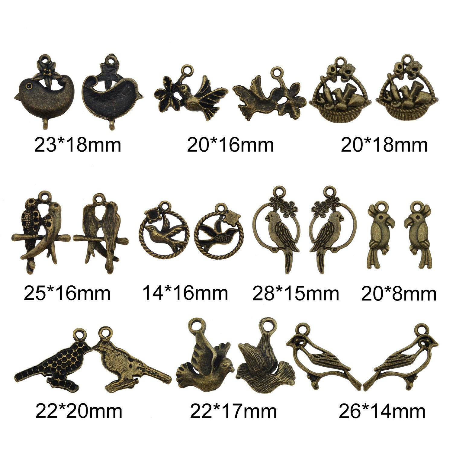 30-pack Antiqued Bronze Alloy Mini Birds Charms Bulk Pendant Earring Findings