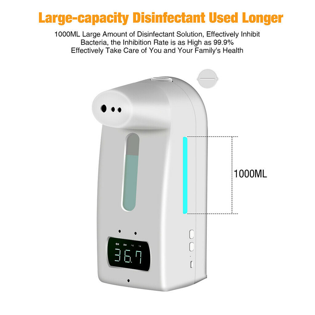 Wall-Mounted Infrared Thermometer + 1000ml Automatic Liquid Soap Dispenser