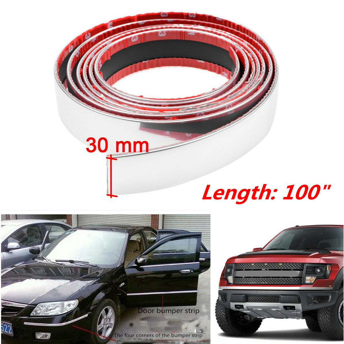 100" Car Bumper Door Edge Lip Guard Chrome Decor Protector Moulding Trim Strip