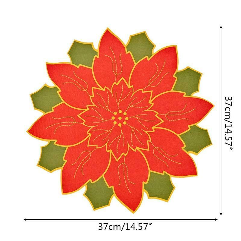 4 Pcs Christmas Flower Placemat Cutwork Embroidered Floral Christmas Flowers