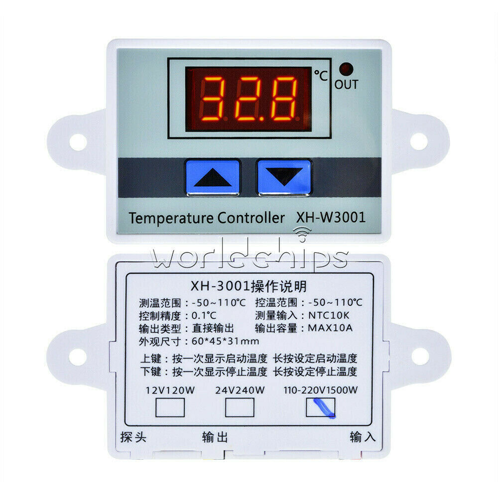 Digital AC 110-220V LED Temperature Controller Thermostat NTC10K Sensor W3001