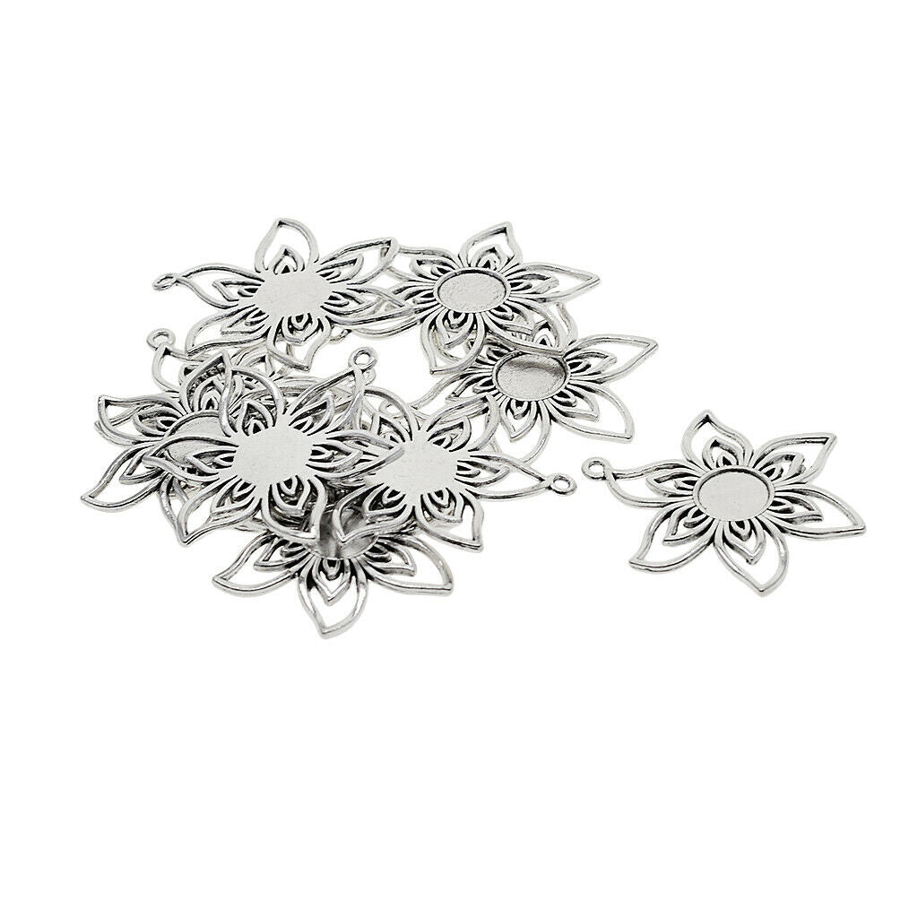 10 Pieces Filigree Flower Empty Cabochon Bezel Settings DIY Pendant Base