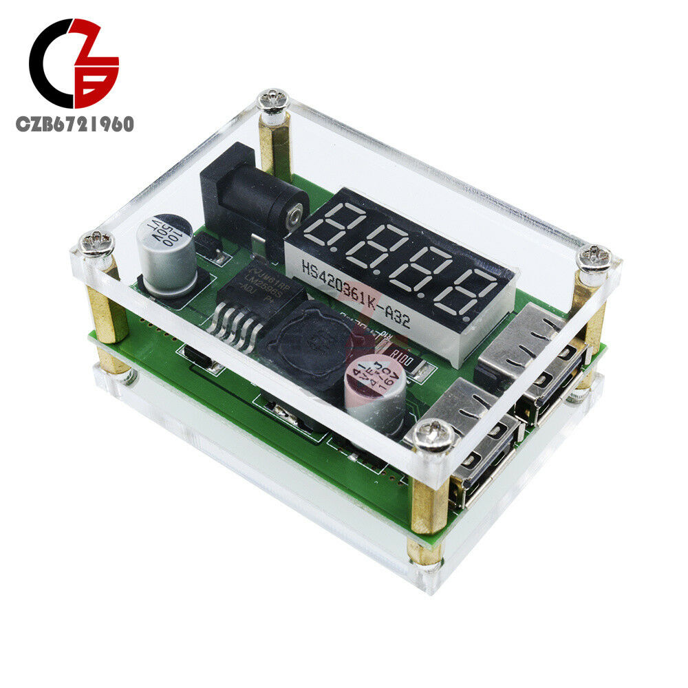 DC-DC Buck Module 9V 12V 24V 36V to 5V 3A Car Voltage Dual USB Converter w/Case
