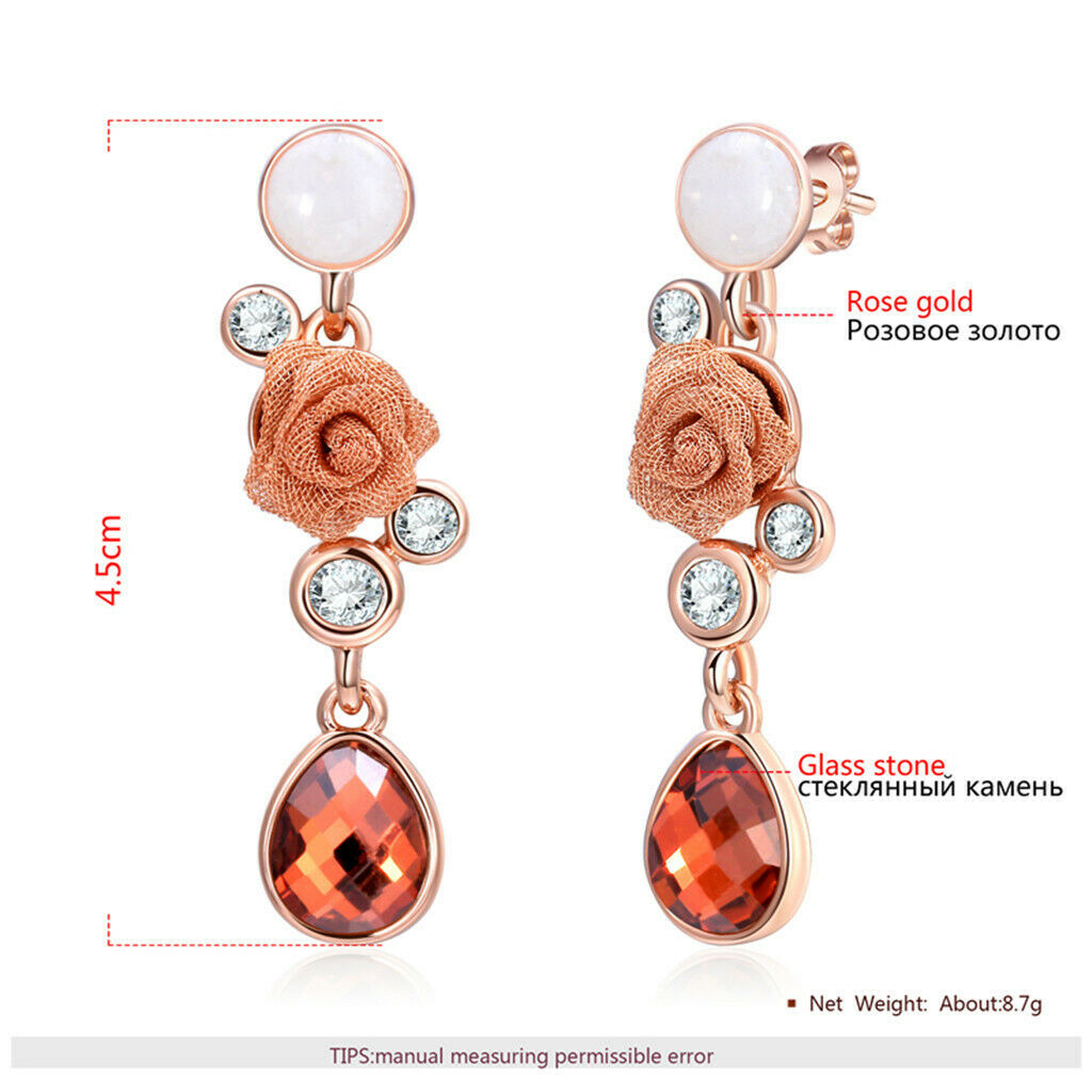 Chic Floral Roses Flower Drop Earrings Czech Drill Alloy Jewelry Accessories
