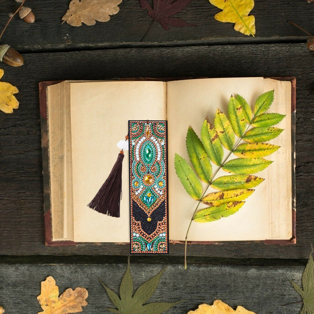DIY Special Shaped Diamond Painting Palace Style Tassel Leather Bookmark @