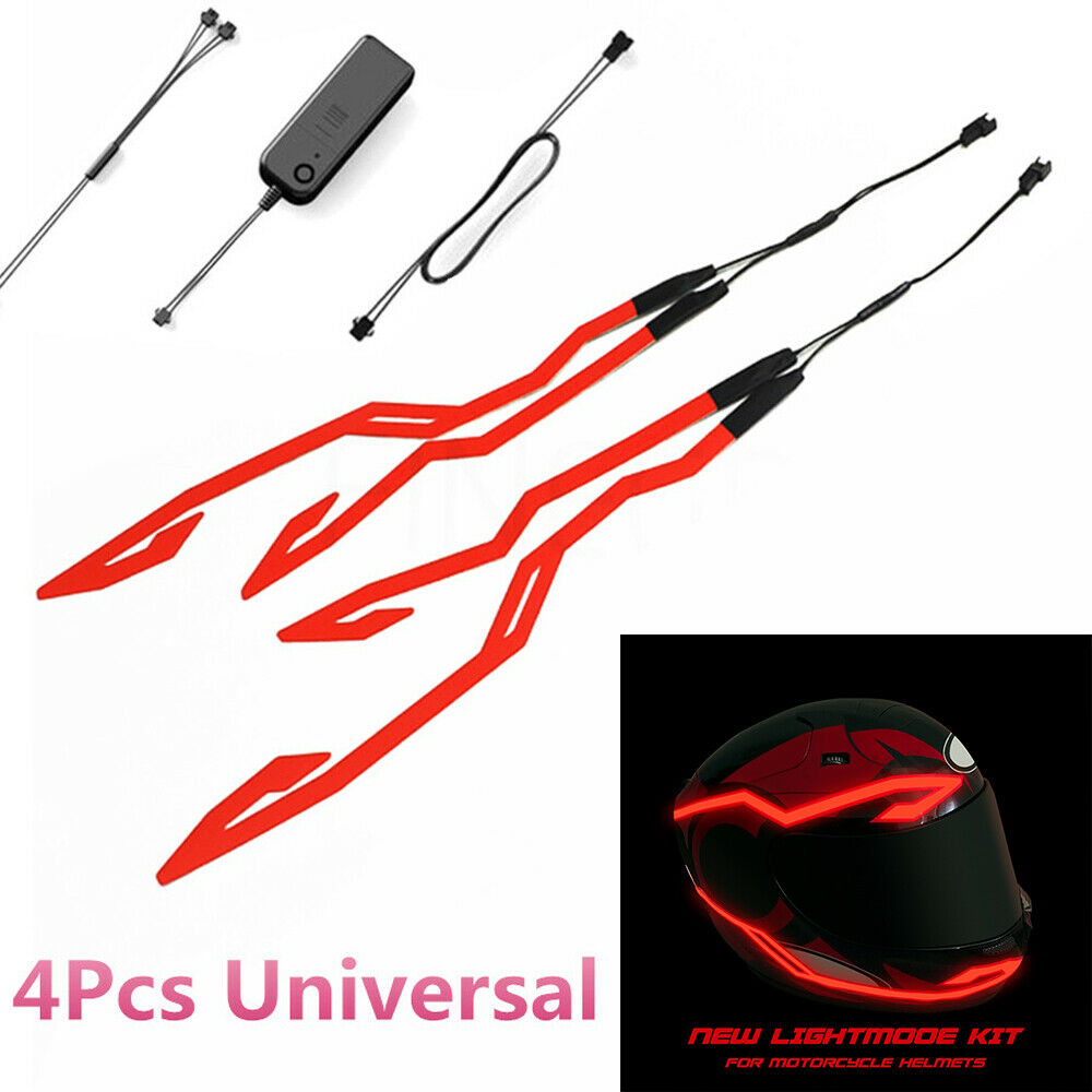 Motorcycle Bike Helmet Red Led Lights Strip Kit 3 Modes Switchable Universal