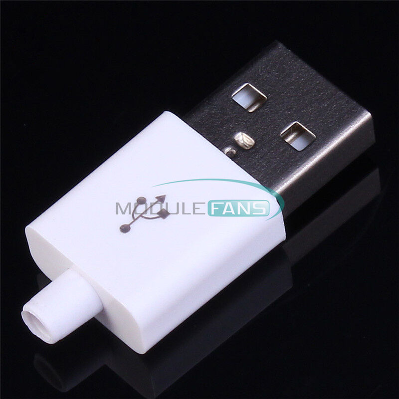10PCS White Male USB Connector USB 2.0 Plug Adapter DIY Kit Type-A 5P Components