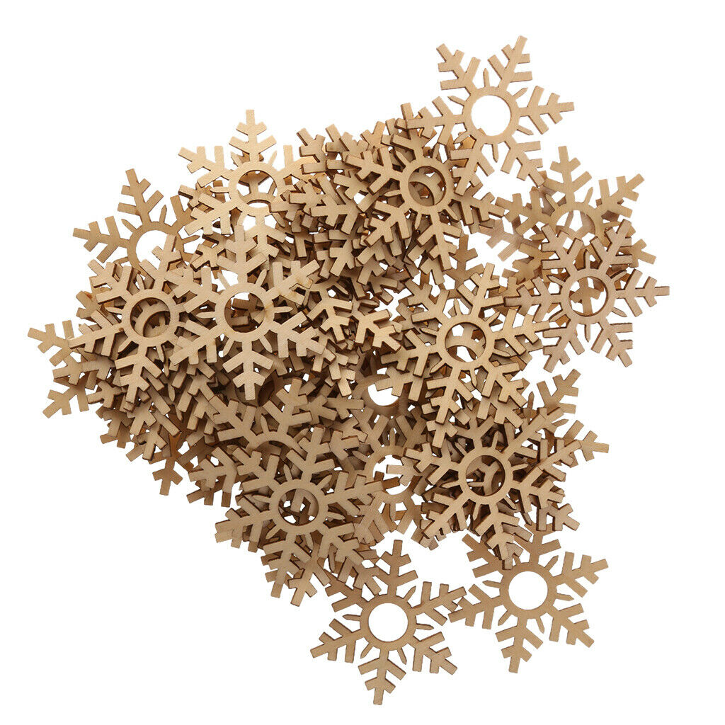 50 Wooden Snowflakes Ornament DIY Christmas Decoration Accessory