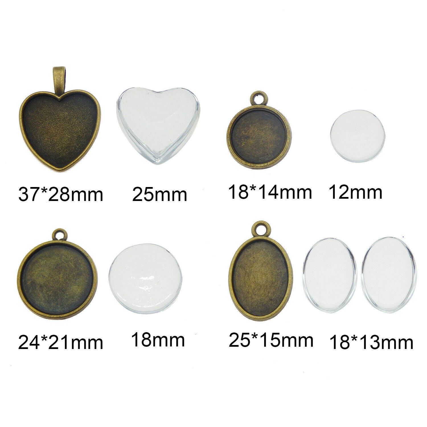 8Sets/lot Alloy Mixed Bronze Round Setting Blank Tray Glass Cab Pendant Jewelry