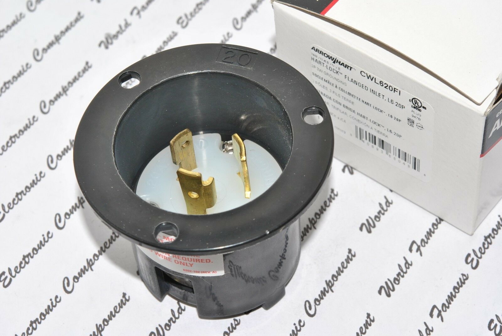 1pcs - COOPER CWL620FI NEMA L6-20 20A 250V Hart-Lock Locking Flanged Inlet 2P 3W