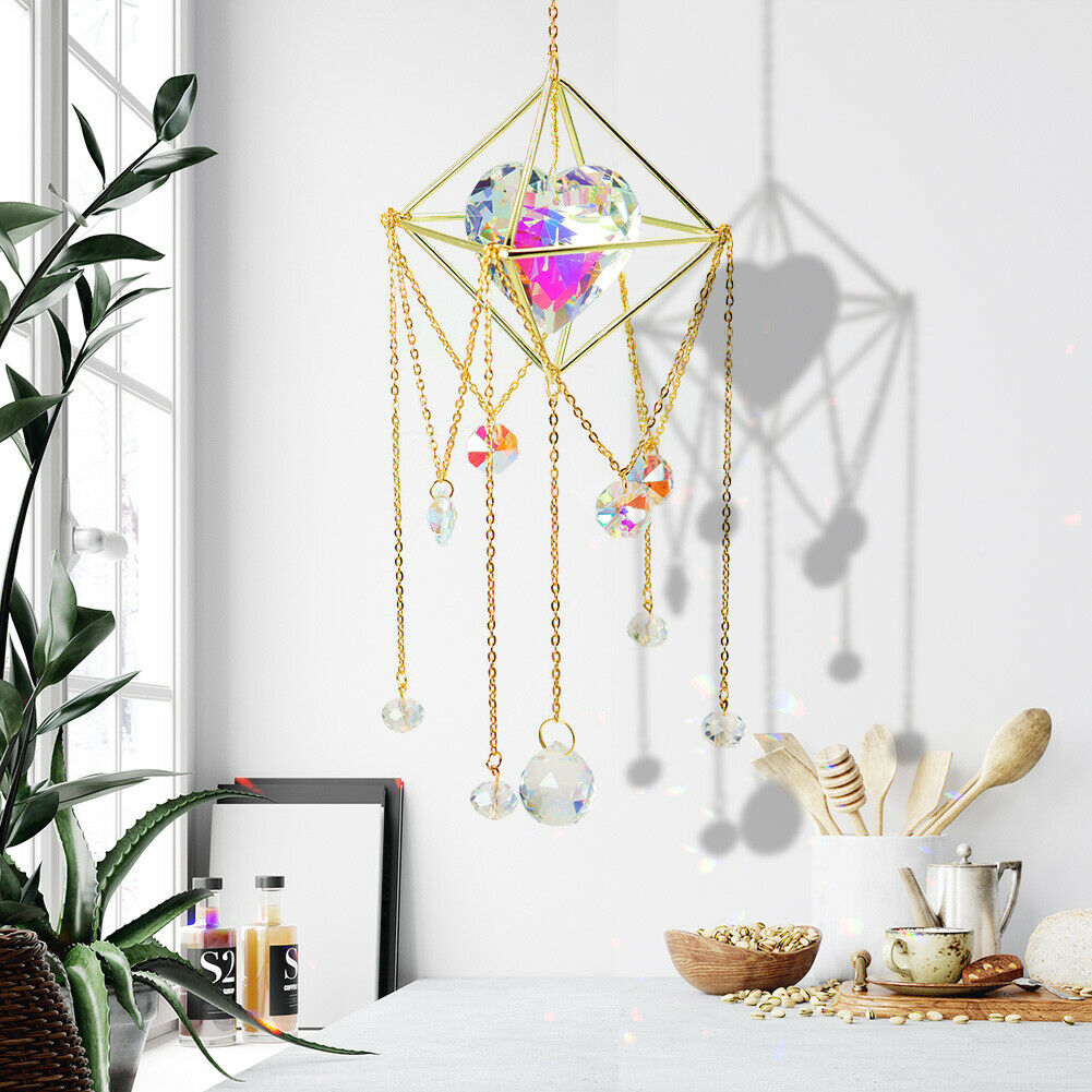 Crystal Suncatcher Love Heart Hanging Metal Pendant Home Garden Car Decor Gifts