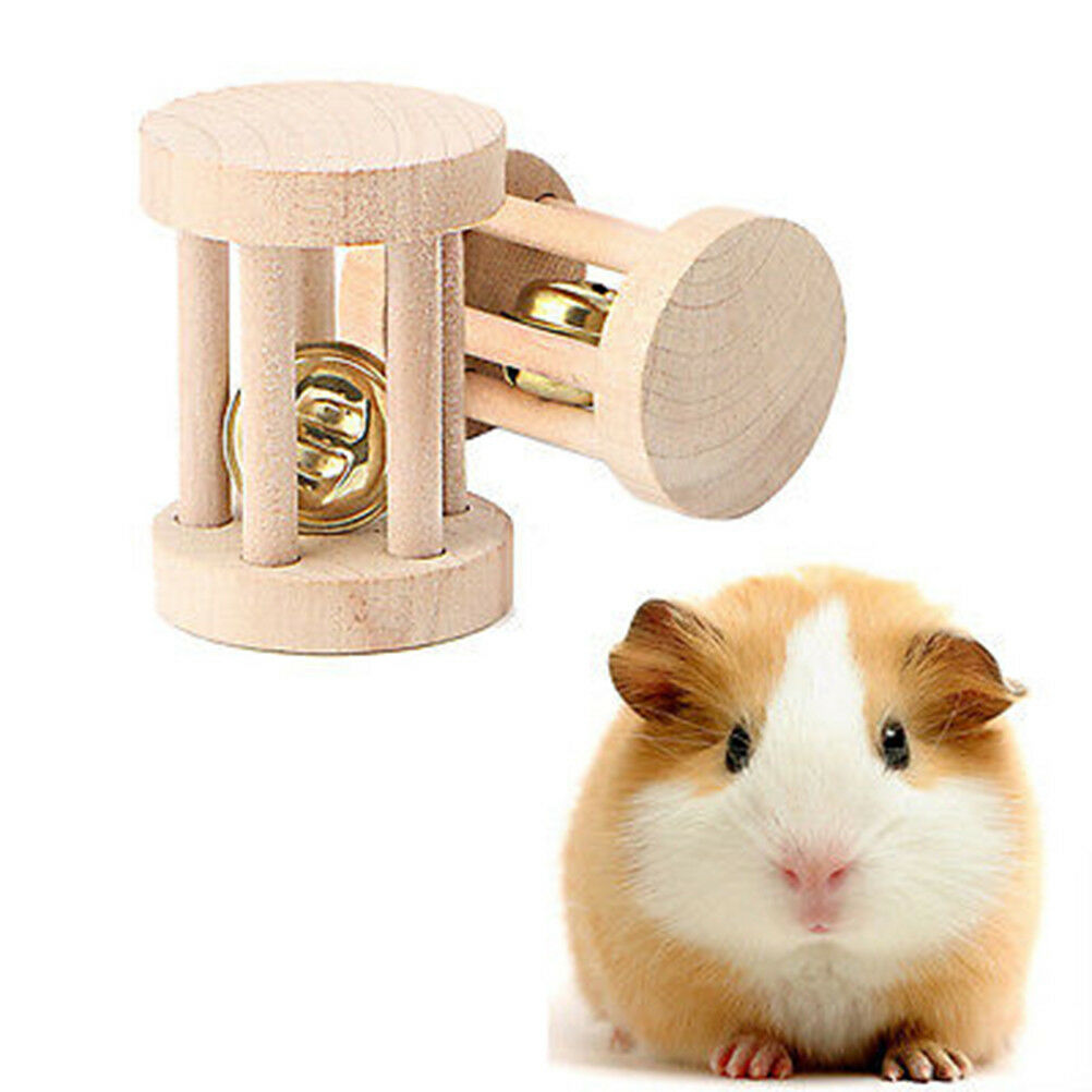 1PC Natural Wood Chew Toys Bell Roller Dumbells For Pet Rabbits Hamsters R.l8