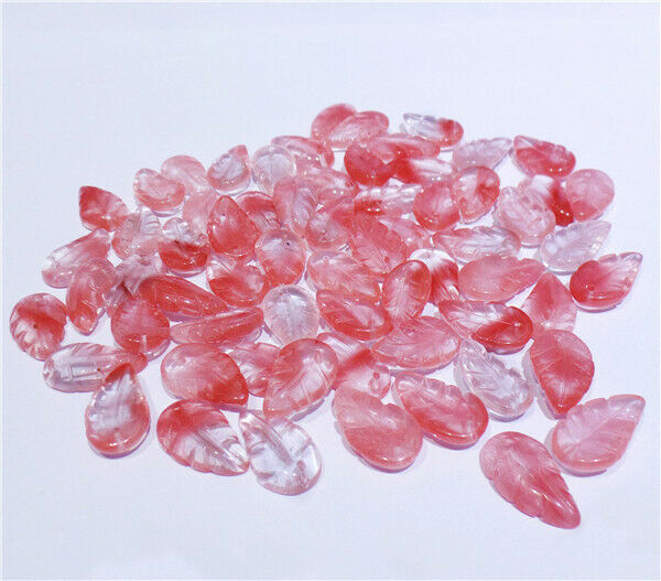 10Pcs 17x10x4mm Red Cherry Quartz Hand-Carved Leaf Pendant Beads DIY HH8392