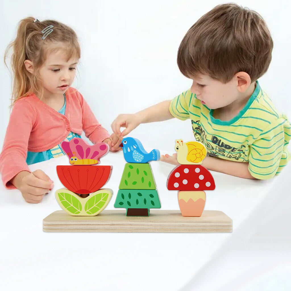 Stacking Toys Shape Sorting Wooden Pillar Blocks for Kids Children Toddlers