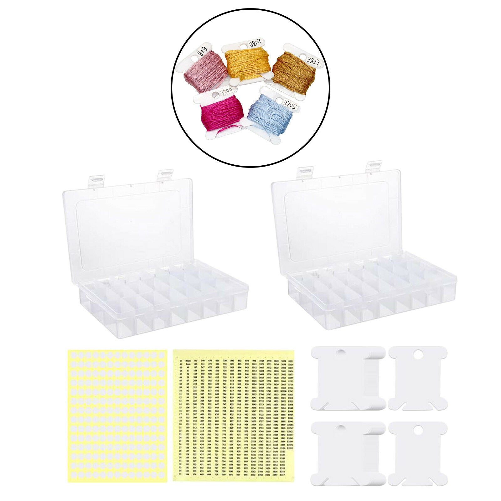 150 Embroidery Thread Bobbins Craft Set Cross Stitch Storage Box with Stickers