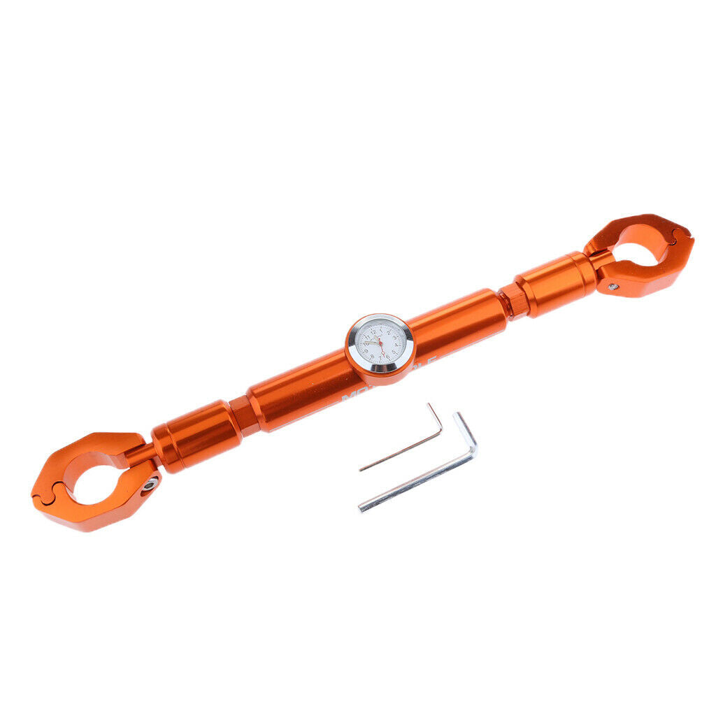 Adjustable Motorcycle 7/8" 22mm Handlebar Cross Bar with Clock Orange