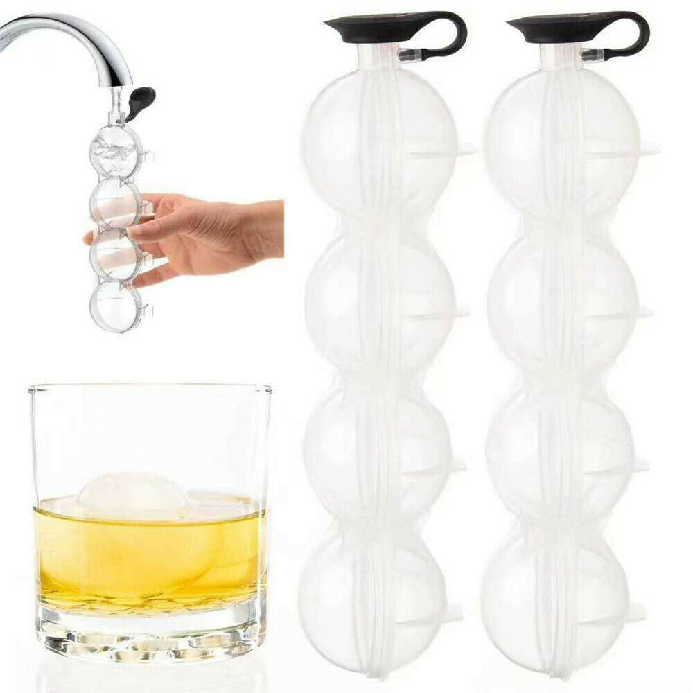 2.2" Round Silicone Ice Cube Ball Maker Tray 4 Large Sphere Mold Bar DIY Mould