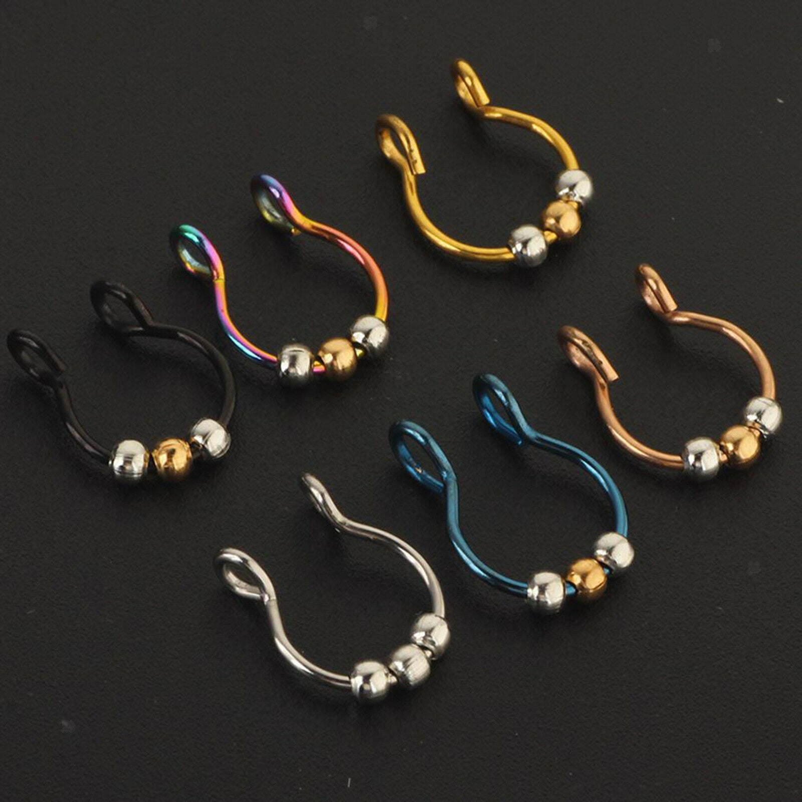 6 Packs Mixed Color Nose Ring No Pierce Septum Rings Clips Body Jewelry 8mm