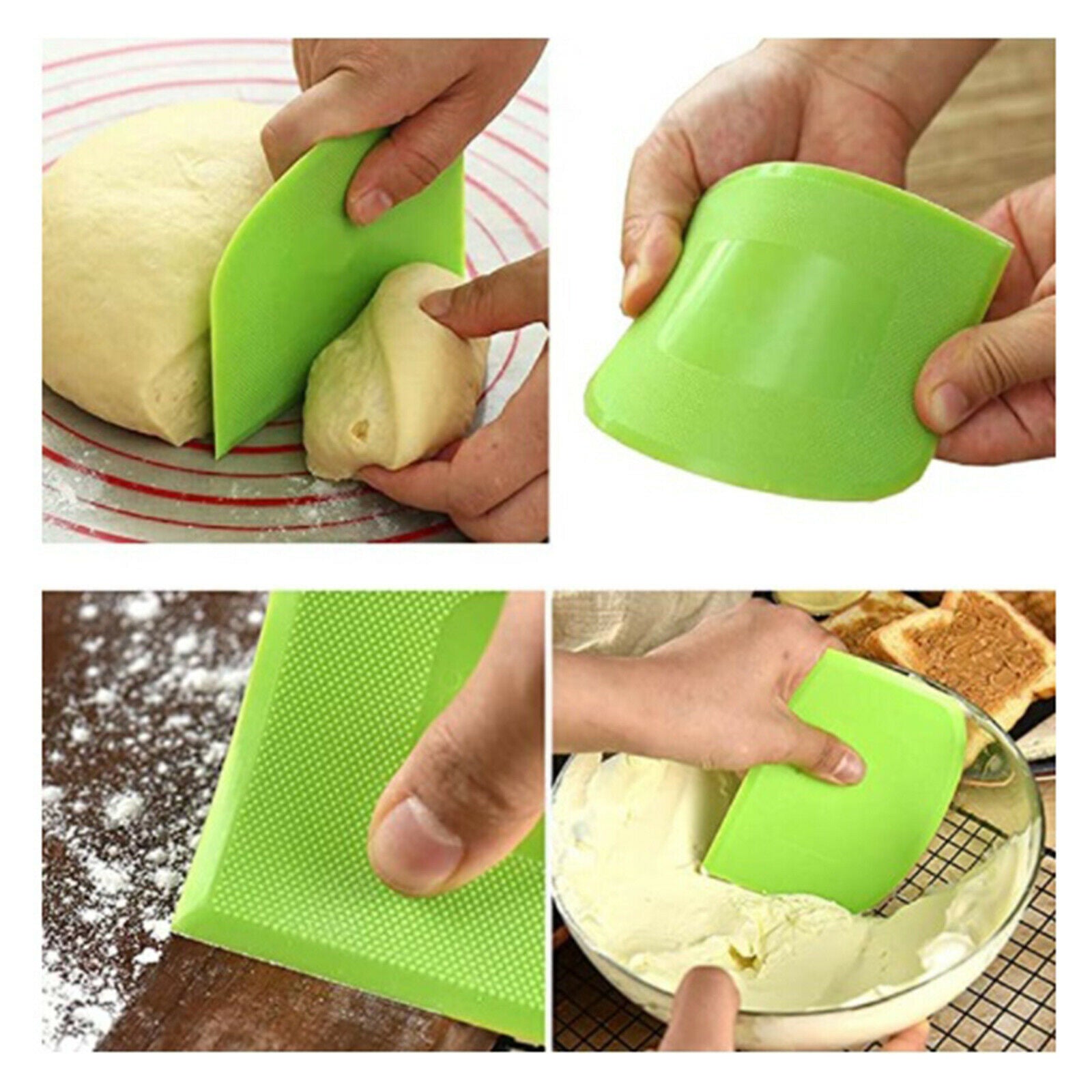 2pcs Dough Bowl Scraper Food-safe Cutter for Bread Cake Fondant Icing Green