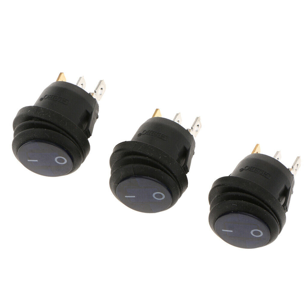 3 pieces Waterproof Round Illuminated Rocker Switch, ON-OFF Action, Blue LED ,
