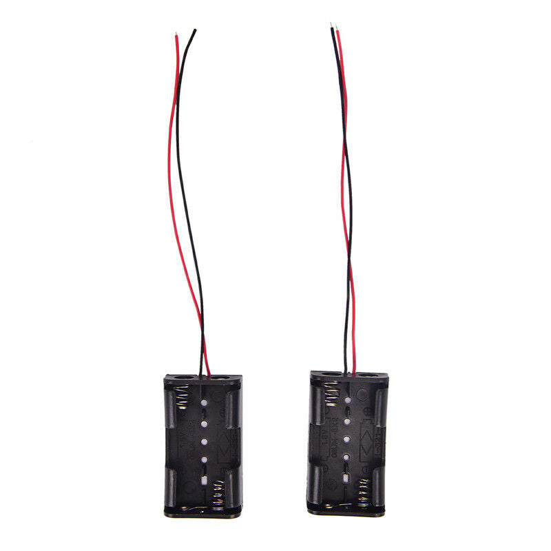 2pcs Black 2 x 1.5V AA Battery Holder Case Box w Wire Lead joJC.l8