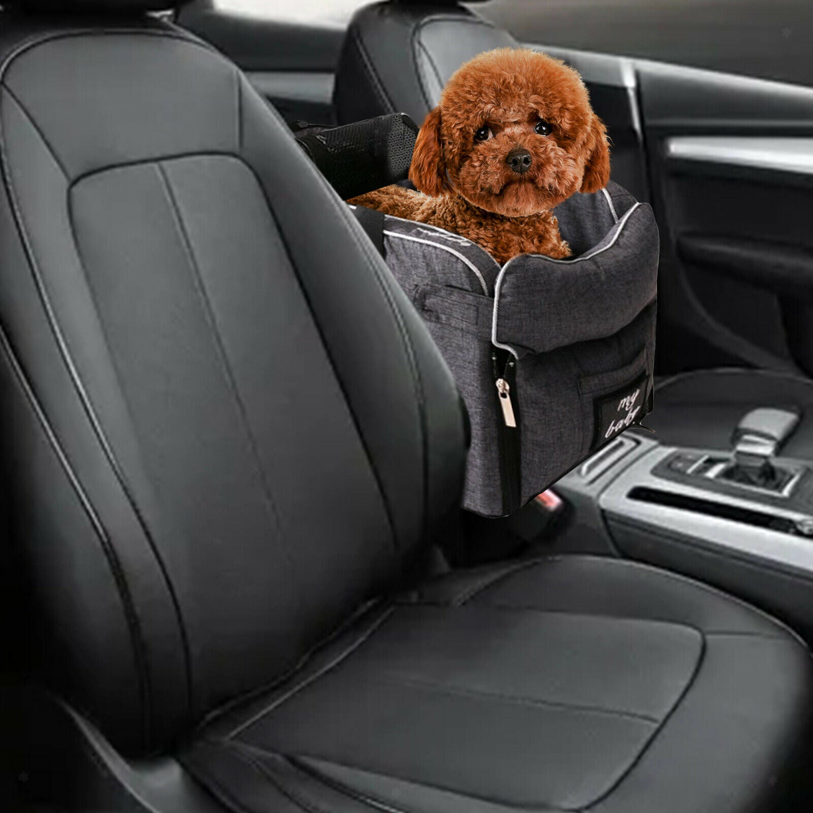 Dog Car Carrier Soft Pet Booster Seat Crate for Small Pets Car Armrest Cage Gray