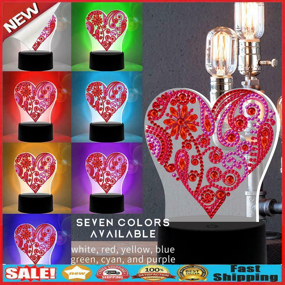 DIY Diamond Painting Heart LED Light Special Shaped Embroidery Rhinestones @