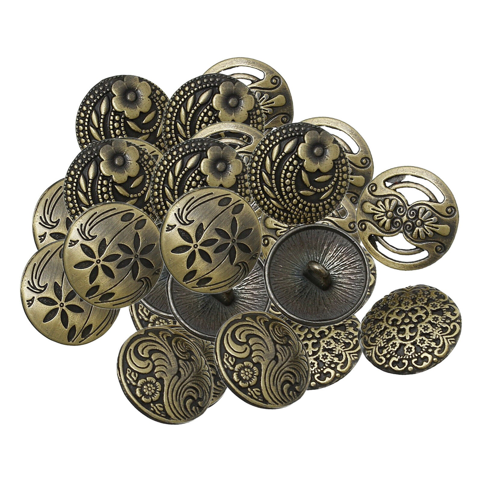QTY:30 Zinc Alloy Mixed Round Metal Shank Buttons for DIY Crafts Sewing 17mm