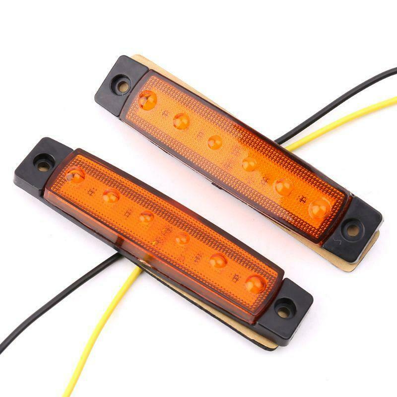 2X 6-LED Bus Van Boat Truck Trailer Side Marker Tail Light Lamp Yellow/Amber 12V