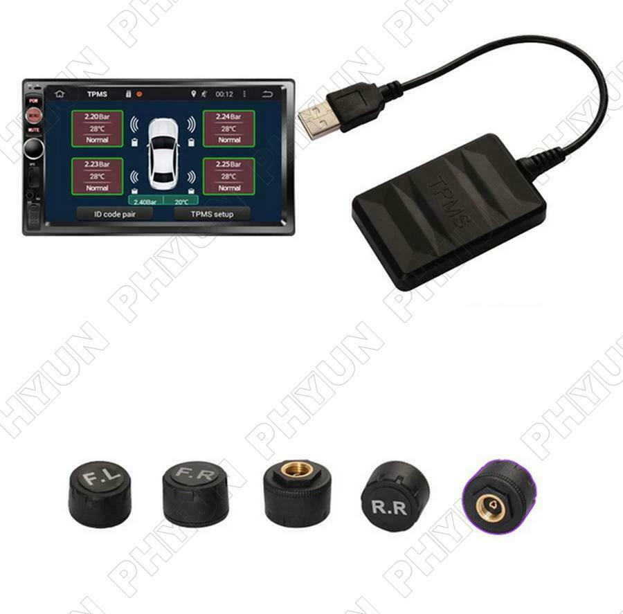 For Android Radio TPMS Tire Pressure Monitoring System w/ 5Pcs External Sensor