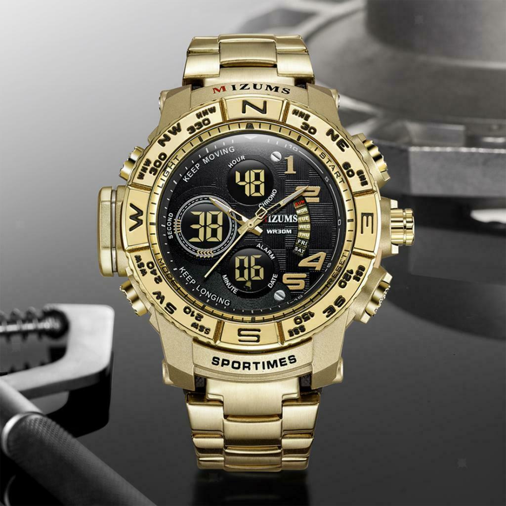Men Fashion Wristwatch Waterproof Quartz Movement Luminous Golden