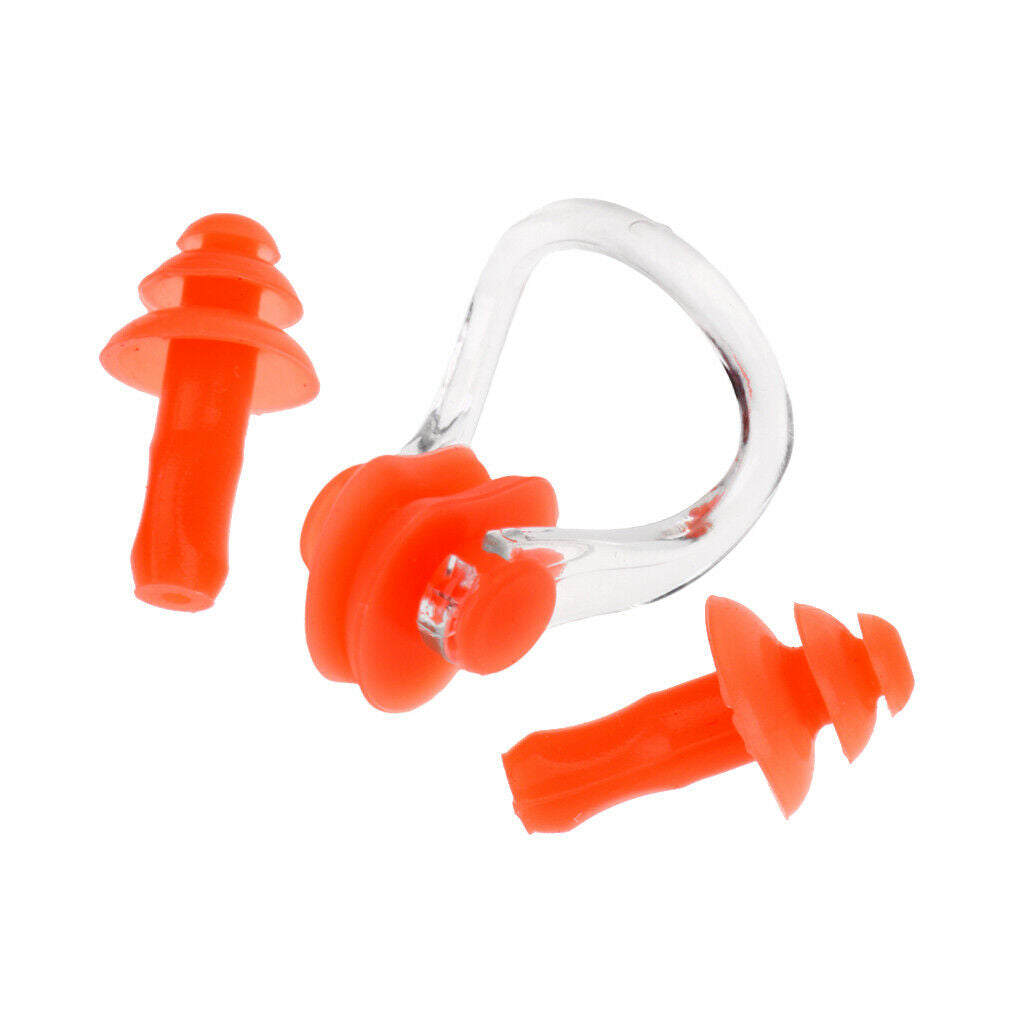 Waterproof Soft Silicone Swimming Ear Plugs and Nose Clip Set Random Color