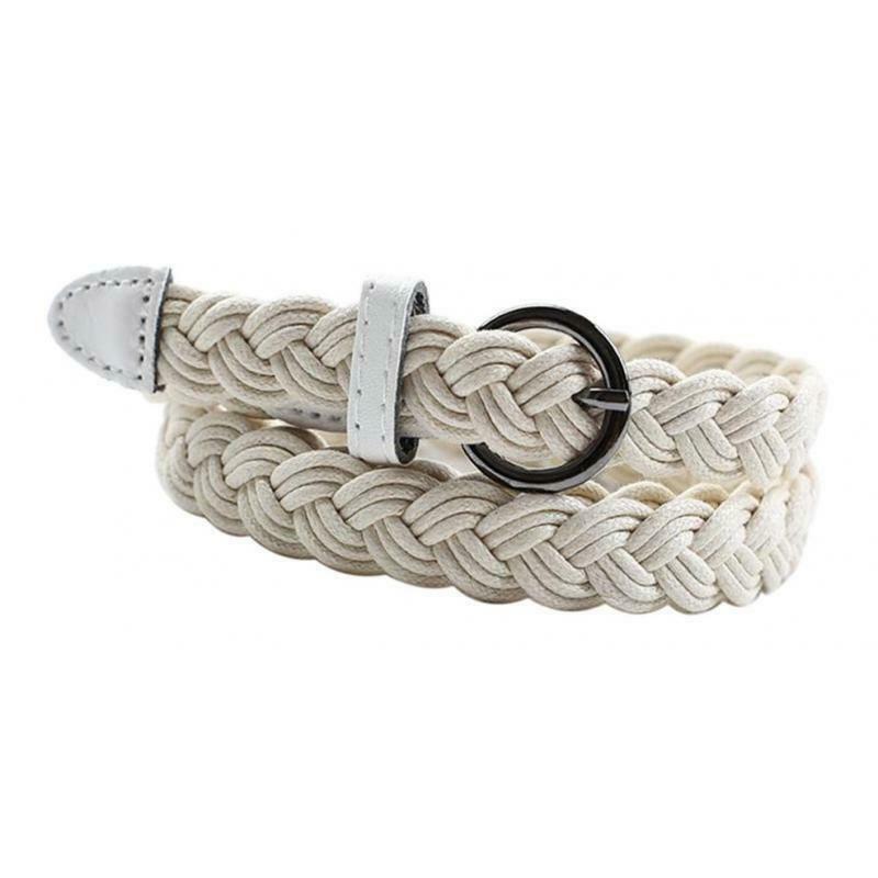 Retro Female Braided Belt Skinny Knitted Strap with Pin Buckle Waistband