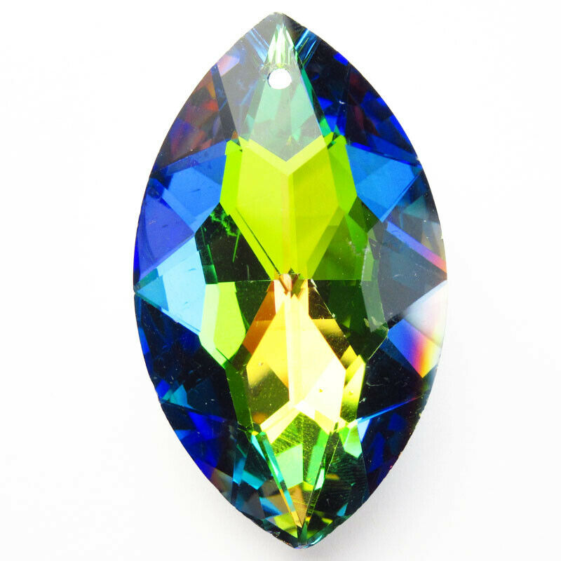 2Pcs 48x28x15mm Faceted Rainbow Titanium Crystal Olivary Pendant Bead A-214SJ
