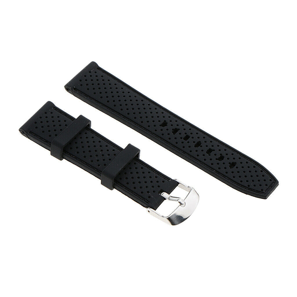 Elegant Charm Unisex Silicone Watchband Stainless Steel Buckle Black 22mm