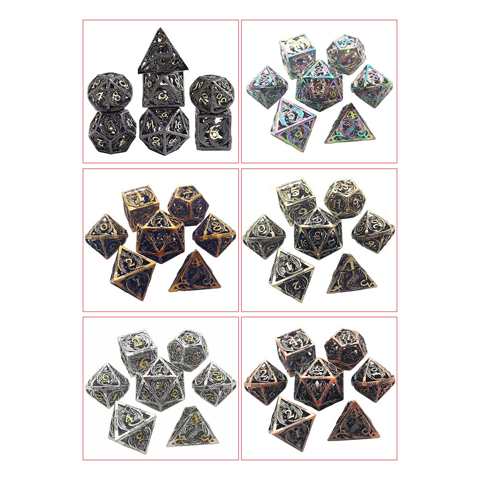 Ancient Copper Metal Hollow Dice Set Rol Polyhedral Dragon Dice Playing Game