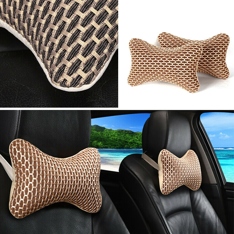 2PCS Summer Ice Silk Car Pillows Headrest Neck Cushion Support Pad Relaxing