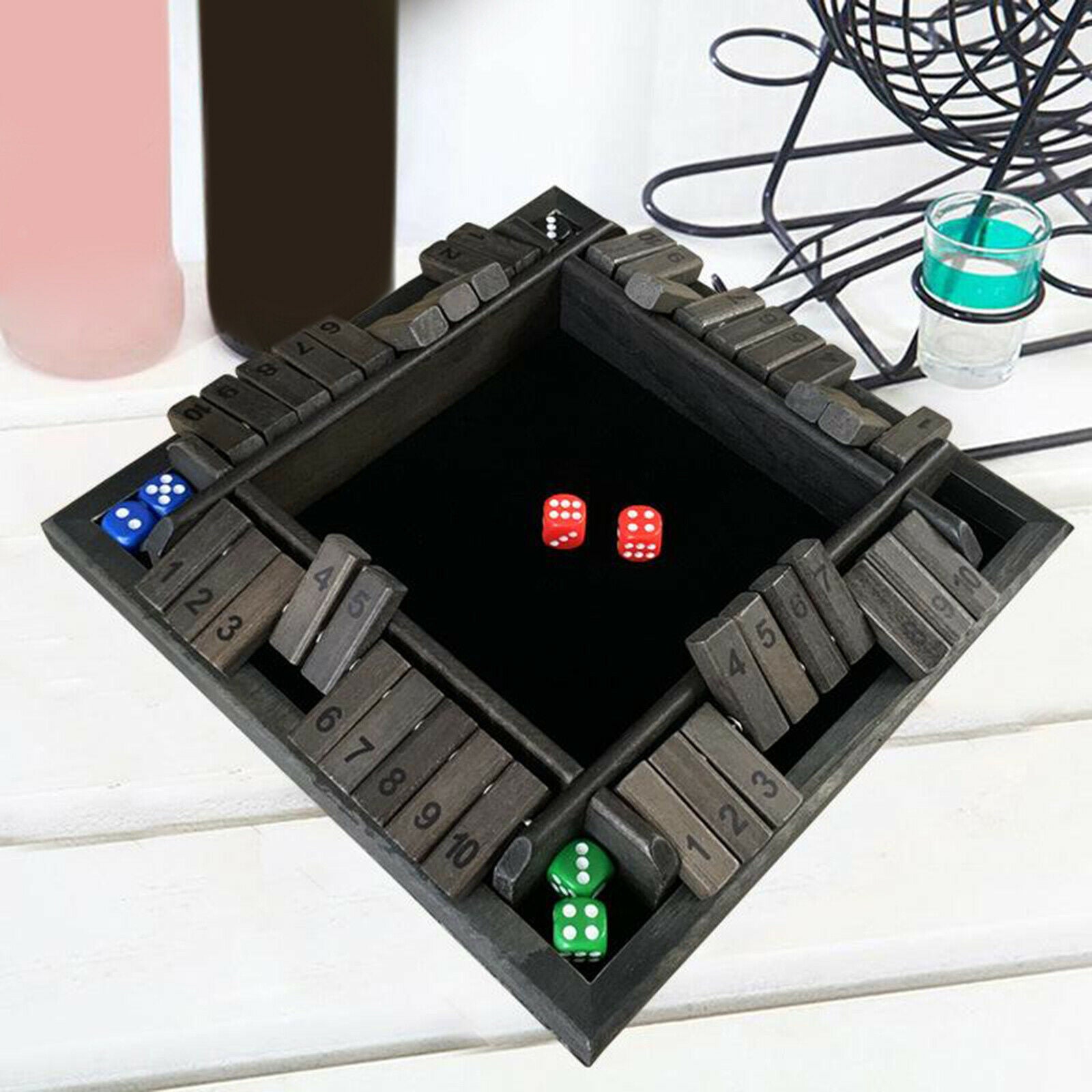 Traditional Wood Deluxe 4 Sided 1-10 Numbers Shut the Box Dices Table Games