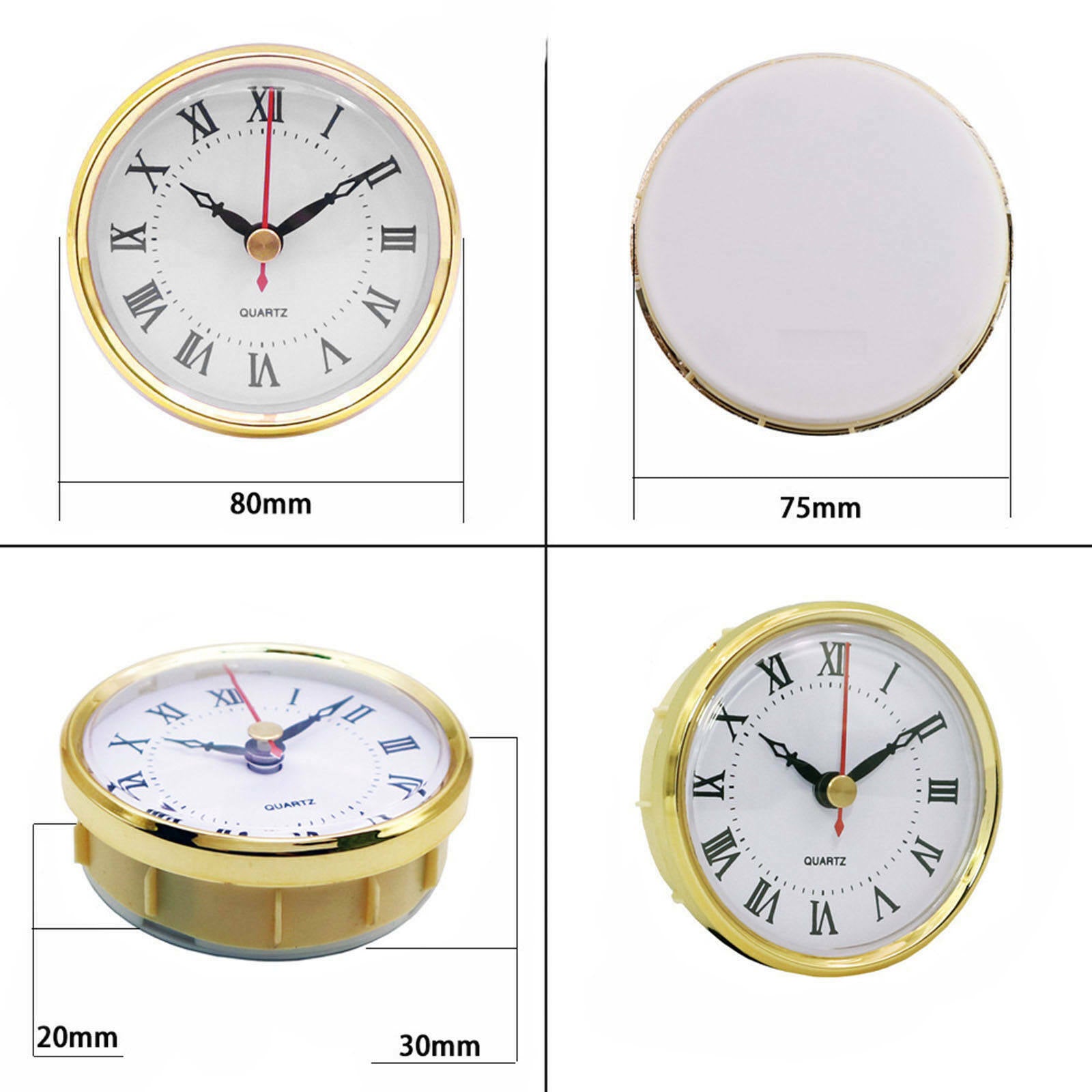 Classic Clock Movement 3" (80mm) Round Roman Numeral Quartz Clock Insert with