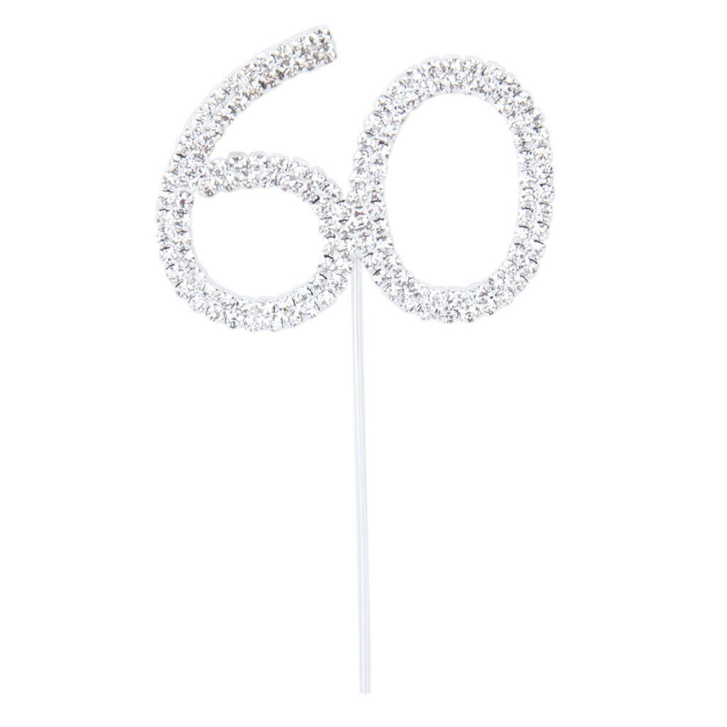 Number 60 Years with Rhinestones for Cake Decoration