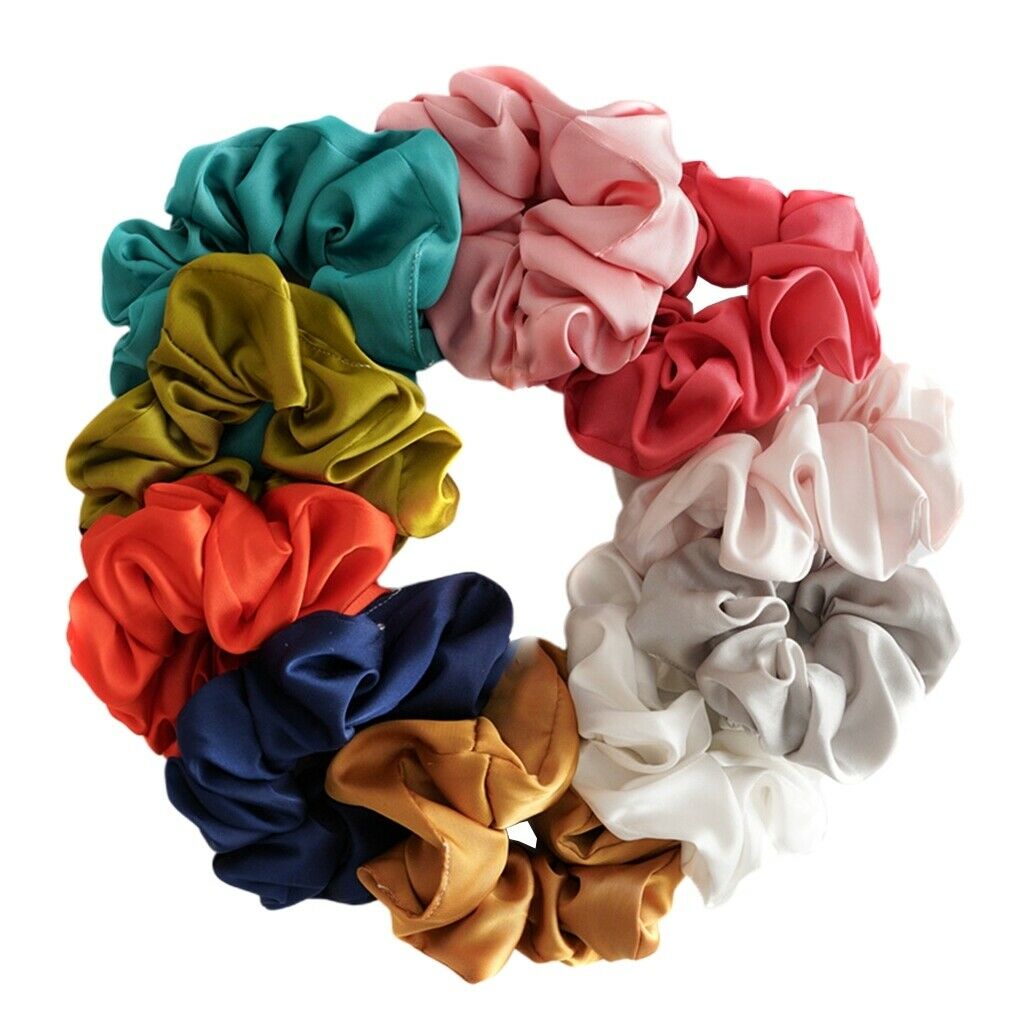Pack of 11 Women's Hair Silk Scrunchies Satin Elastic Hair Bands Ties Ropes