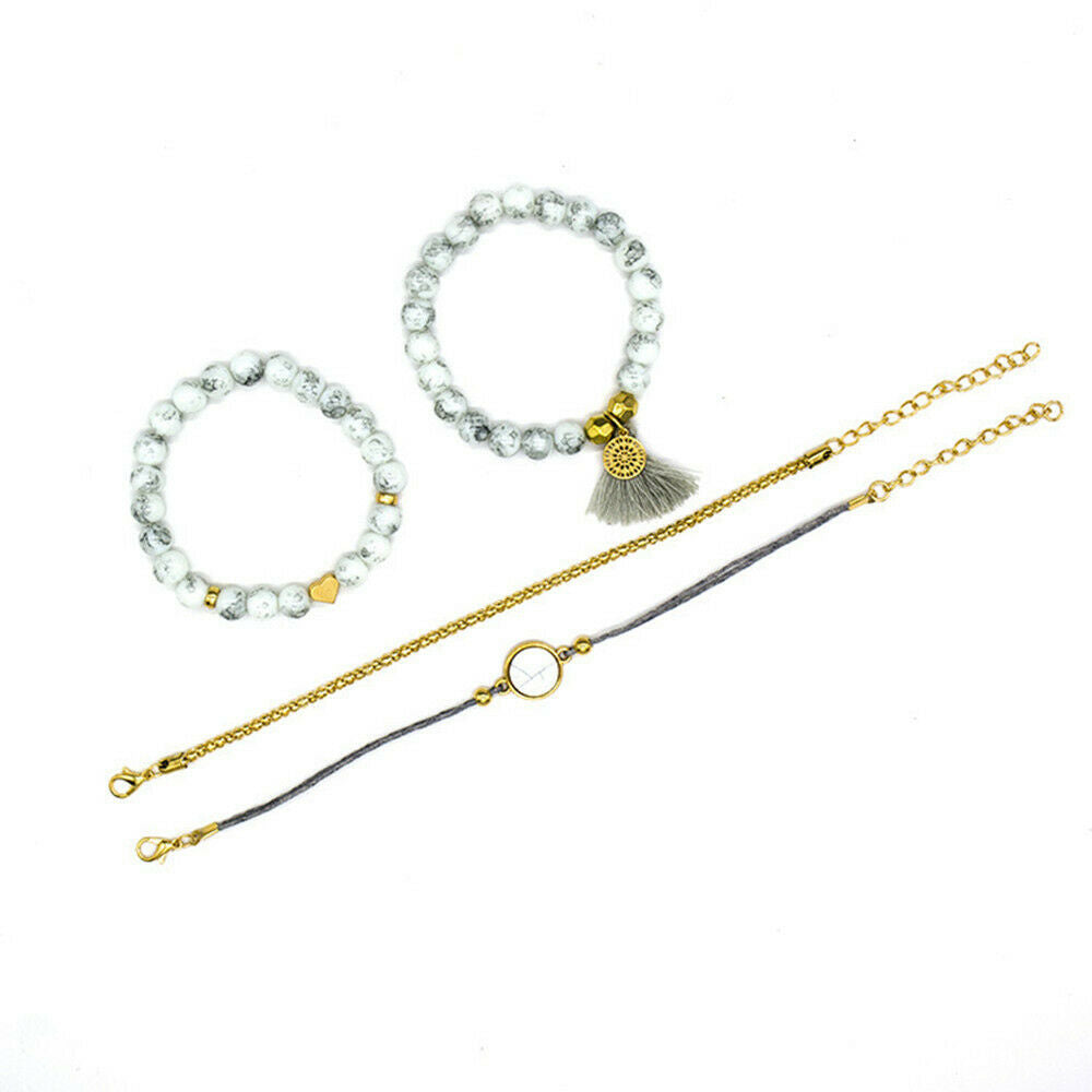 4PCS Trendy Marble Beads Tassel Handmade Bohemian Charm Bracelet Jewelry Fashion