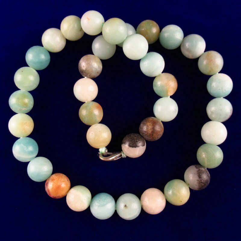 12mm Natural Amazonite Gem Round Beads Pendant Necklace 17.5 inch 96g A-502DP