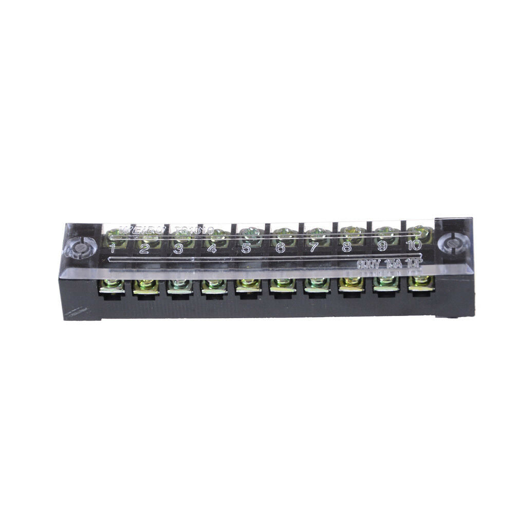 600V 15A 10 Positions Dual Rows Covered Barrier Screw Terminal Block Strip F SJ