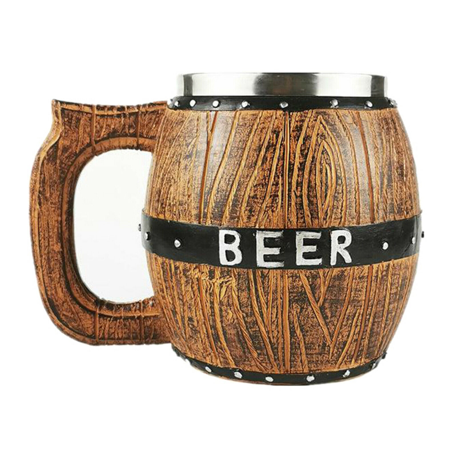 3X 580ml Wooden Barrel Beer Mug Bucket Shaped Drinkware Cocktail Mug