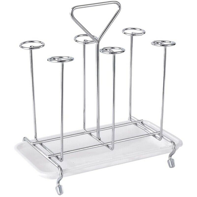 Cup Drying Rack Stand,6 Cup Metal Glass Cup Rack Mug Draining Organizer L7A4
