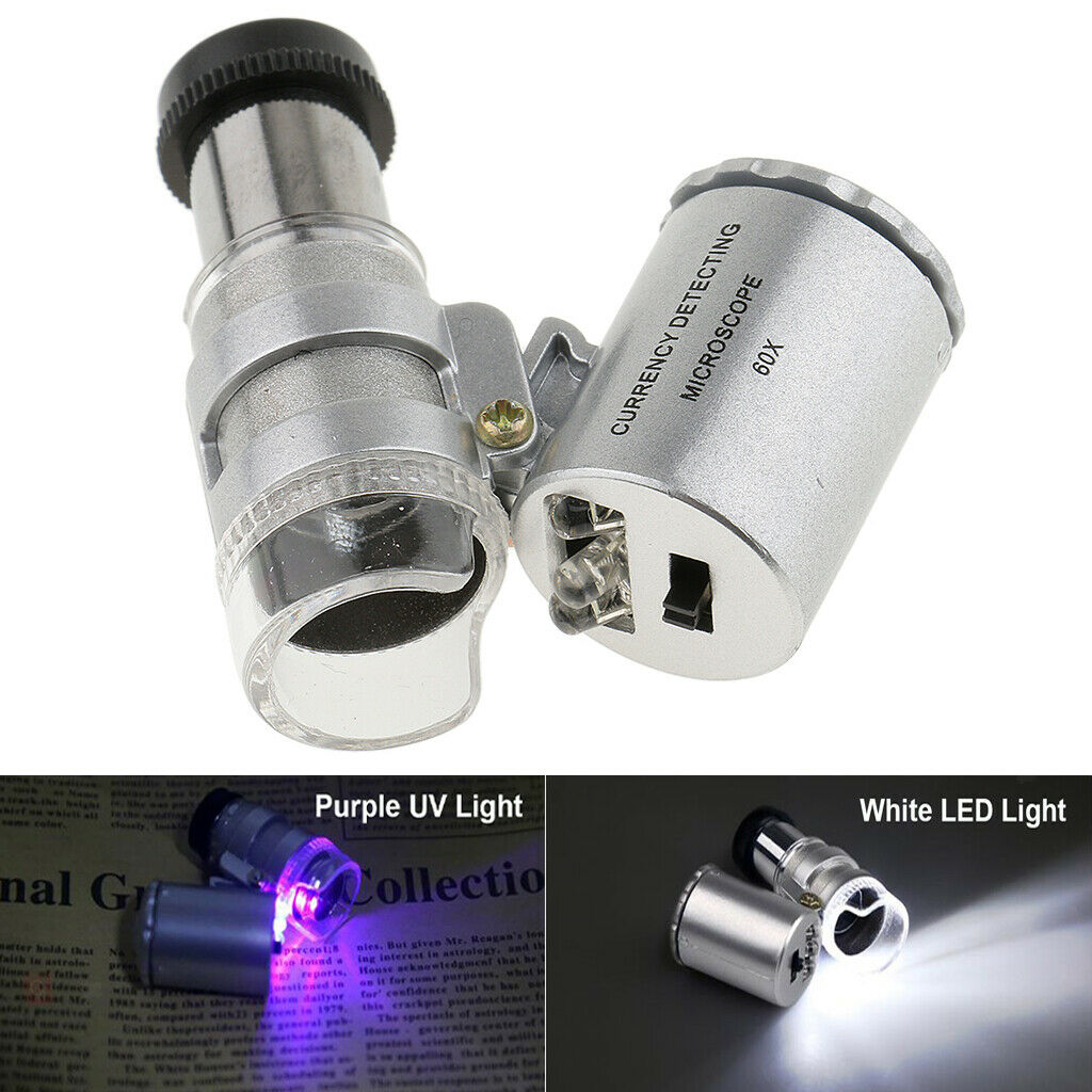 60X Portable Mini Magnifier Illuminated Jewelry Eye Loupe Currency Detector