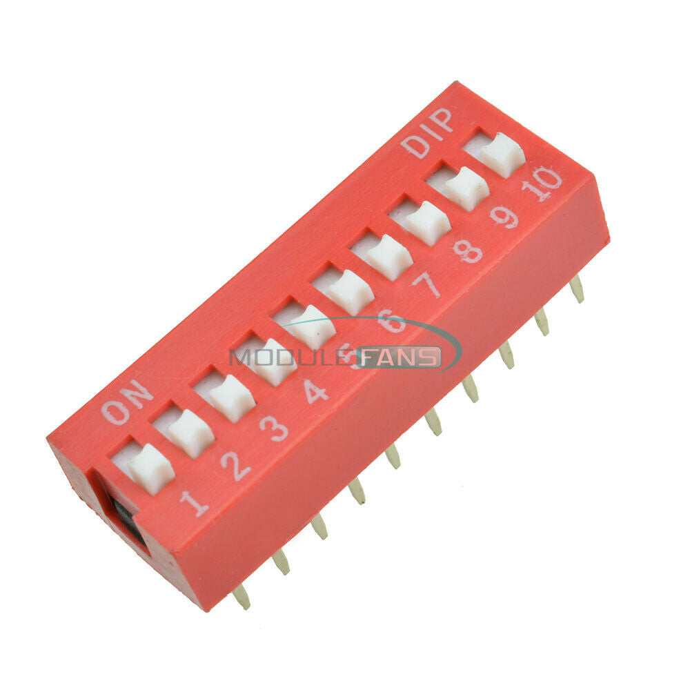 50pcs  2.54mm 10-Bit 10 Position Way DIP Slide Type Switch ModuleRed Pitch New