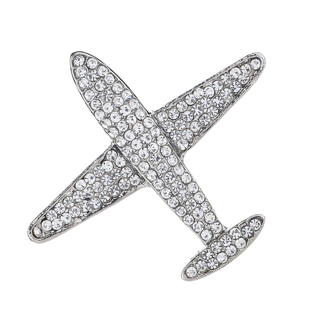 2Pieces Mens Airplane Brooch Lapel Corsage Crystal Rhinestion Badge Jewelry